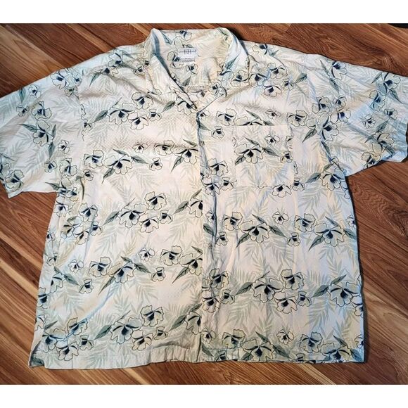 Silk Mens 2XL Hawaiian Shirt Knights Bridge Cream Silk Floral‎ Tropical Vacation - Picture 1 of 15